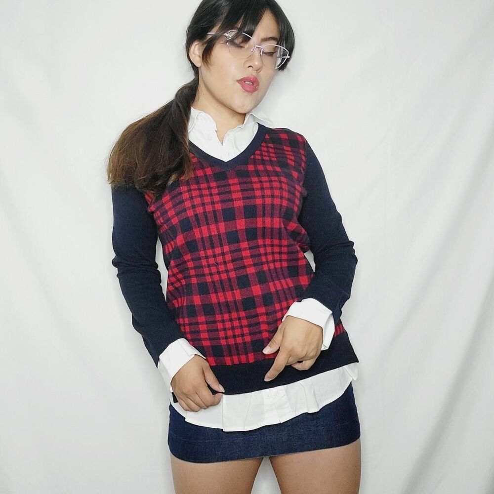 Tommy-hilfiger Women's Blue and Red Jumper